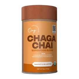 OMG Superfoods Organic Chaga Chai – Spiced Superfood Drink Mix with Chaga Mushroom, Coconut Milk, Ashwagandha, and Warming Organic Spices, Naturally Sweetened with Monk Fruit. vegan-Friendly. Transparent Superfood Blend.