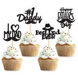 Keaziu Paquete de 36 decoraciones para cupcakes del día del padre, decoración de pasteles, suministros de fiesta para el día del padre, decoración de cupcakes, color negro