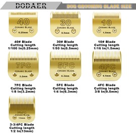 DODAER 7 Pack Detachable Pet Dog Grooming Clipper Ceramic Blades Set,Compatible with Andis,Oster A5,Wahl KM10 Series Clippers,Gold (10+30+40+7FC+5FC+4FC+3FC)