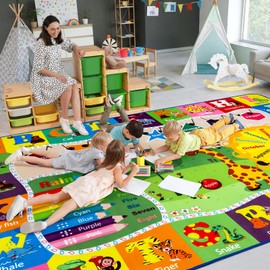 B BENRON 9x12 Washable Area Rug, Educational and Fun Kids Rug for Classroom Playroom Living Room Bedroom, Learning and Safe Playmat with ABC Alphabet Animals,Baby Toddler Children Play Mat