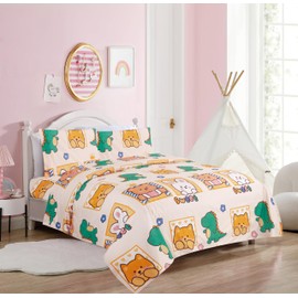 Comfy Deal Hight Thread Count Super Soft Microfiber Kid Breathable Bed Sheet Set with Pillowcase, Flat and Fitted Sheet (Queen (U.S. Standard), Dinosaurs, Rabbit & Teddy Bear)