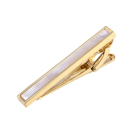 Jonwo Square Mother of Pearl Men Cufflinks and Tie Clip Set Handmade Silver Gold Men Tie Clip Cufflinks Tie Pin for Wedding Business Shirt Necktie (Gold Plated Tie Clip)