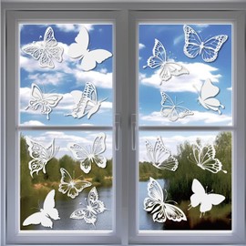 KIKISML 24 Pieces Large Size Anti-Collision Window Clings Stickers, 4 Sheets White Butterfly Shape Window Decals to Prevent Bird Strikes for School Home Office
