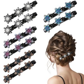 Tyqour 8 Stück Haarspange mit Kristallblume, Glitzernde Kristall-Stein Geflochtene Haarspangen, Strass-Haarspange mit 3 Mini Clips Doppelschicht Haarspangen für Frauen Mädchen