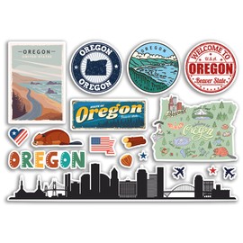 A5 Sticker Sheet Oregon Landmarks Vinyl Stickers - America States USA American Airport Stamps Skyline Flag Map Travel Holiday Scrapbooking City Luggage #79189