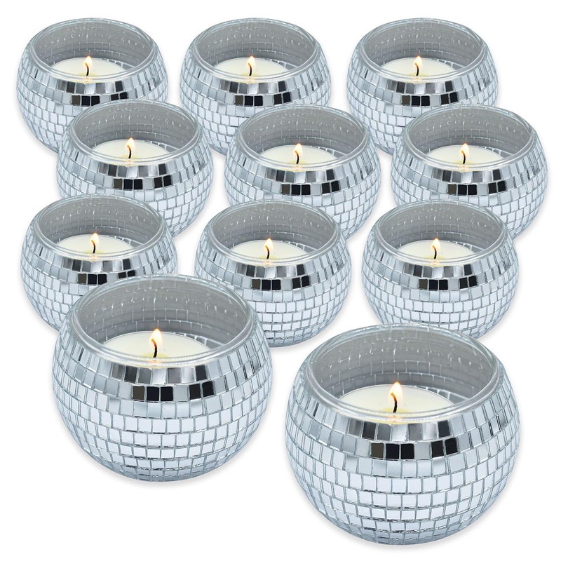 Disco Ball Silver Votive Candle Holder Jar Thick Acrylic Mirrored
