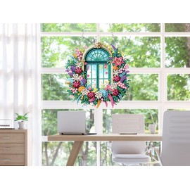 Flower-Window Diamond Painting Kits for Adults, DIY Pendant Diamond Art Kits for Beginners, 5D Special Shape Full Drill Hanging Diamond Gem Art Painting Kits for Window Suncatchers for Home Wall Decor