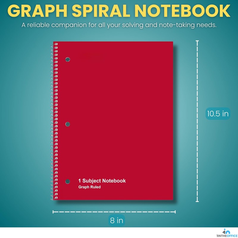 1InTheOffice Graph Paper Notebook, Spiral Paper Notebook, Quad Ruled 8""