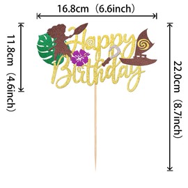 1 PCS Moana Happy Birthday Cake Topper Glitter Palm Leaf Flower Moana Cake Pick Tropical Hawaiian Luau Theme Cake Decorations for Baby Shower Kids Birthday Party Supplies Gold