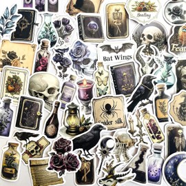 50 PCS Gothic Dark Academia Stickers – Vintage Witchcraft Occult Aesthetic Decals for Laptop, Water Bottle, Journal, Scrapbook – Skull, Crow, Potion, Witchy Decor Stickers for Teens & Adults