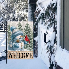 Christmas Garden Flag, Snowman Garden Flag, Winter Yard Flag, Christmas Flags for Outside 12x18 Double Sided, Christmas Outdoor Flag, Small Farmhouse Xmas Holiday Lawn Flag Burlap