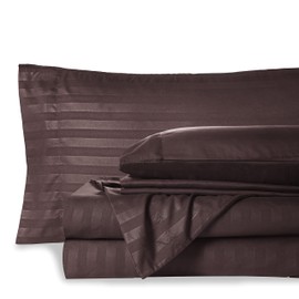 Mocassi Twin XL Stripe Sheet Set - Luxury Hotel 1800 Premier Bedding Sheets & Pillowcases - Ultra Soft Breathable & Cooling Bed Sheets - Wrinkle Resistant - 4 Piece Set - Twin XL, Brown