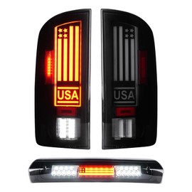 Tresound LED Tail Light + 3rd Third Brake Cargo Lamp for Dodge RAM 1500 2002-2006, for RAM 2500 3500 2003-2006, High Mount Stop Light Rear Taillight Assembly, 55077348AF, 55077347AF, CH2801147