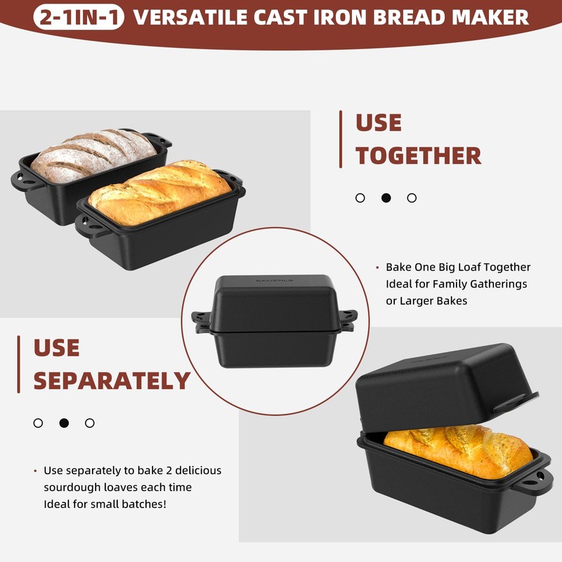 EAOENLS 9×5 Inch Cast Iron Loaf Pan with Lid, 2-in-1