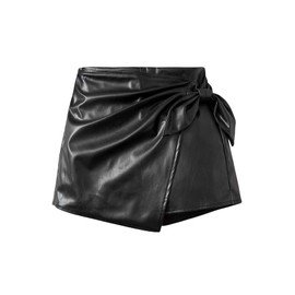 Milumia Girl's PU Leather Wrap Knot Side Skorts Casual Ruched Elastic Waist Shorts Black 9 Years