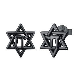 Kootwo Jewish Chai Earrings 925 Sterling Silver, Star of David Stud Earrings for Men Women, Hypoallergenic Ear Studs Jewelry Gift, Free, Sterling Silver, No Gemstone