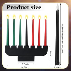 Baquler 8 Pcs Kwanzaa Kinara Set Kwanzaa Candles Flameless Battery Powered Electric Candles Flameless Taper Candle with Kinara Candle Holder Black Wood Candle Stand for Kwanzaa Decorations