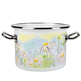 Daisy Fields Enamel Pot with Glass Lid Set of 3 pcs, Enamel Cooking Pots, Soup Pot, Enameled Steel Stockpot, Induction/Dishwasher Safe (Daisy Fields, 5.8 Qt)