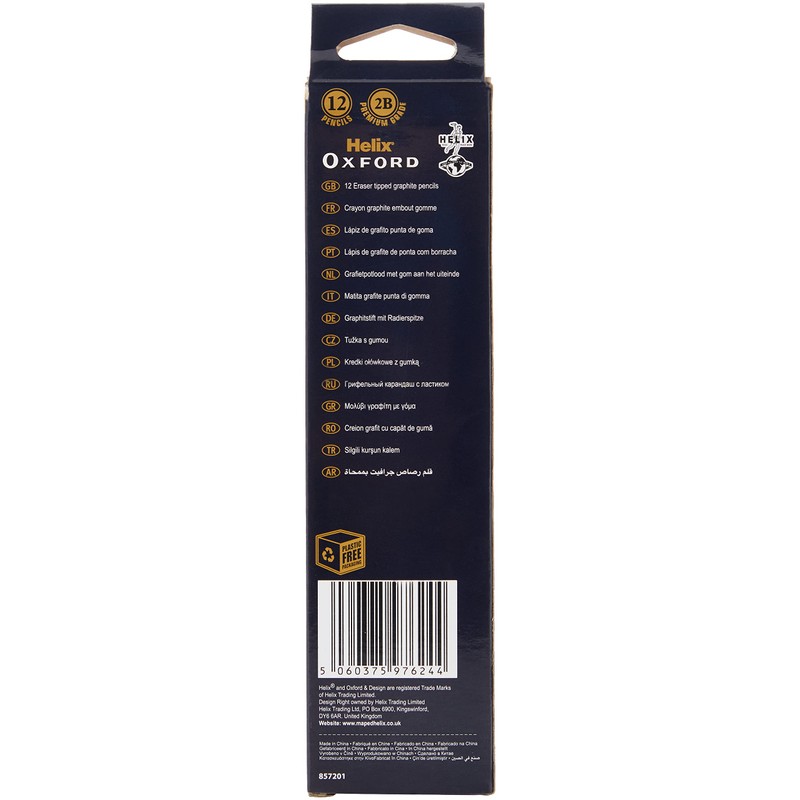 Helix Oxford 2B Grade Graphite Pencils with Eraser Tip (Pack