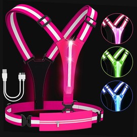 LED Reflective Vest Running,High Visibility Reflective Gear with Zipper Bag,Rechargeable LED Light Up Running Vest for Walking,Cycling, Adjustable for Men Women Kids - Color: Hot Pink