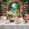 Fairy Library Backdrop,Magic Bookshelf Garden Reading Theme Party Banner,Enchanted Forest