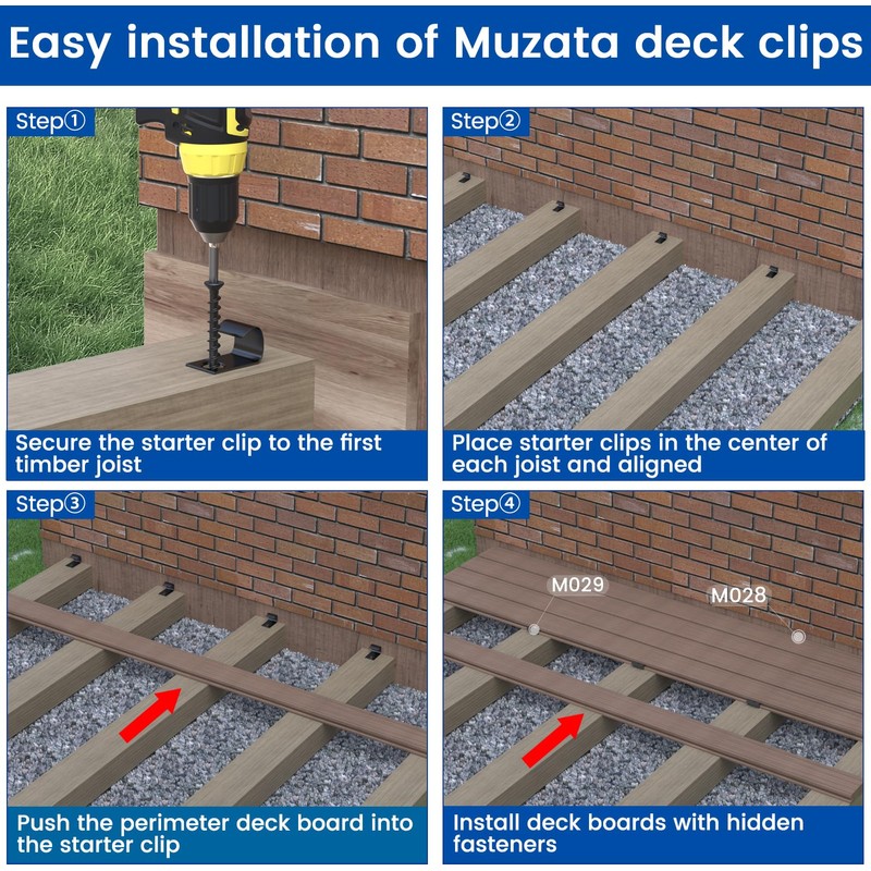 Muzata 120PCS Hidden Deck Fasteners Composite Universal Polypropylene Fasteners for