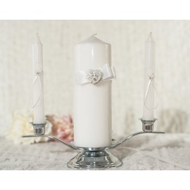 Rhinestone Pearlized Heart Rose Bouquet Wedding Unity Candle Set