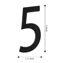 6 Inch House Numbers Home Address Street Numbers for Outdoor indoor Exterior Building Apartment Yard Black Hard Plastic, UV resistant Number 5