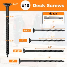 #10 x 2-1/2” Deck Screws, 316Pcs Star Drive Wood Screws, Rust Resistant Timber Screws for Timber/Log/Landscaping Wood, T25 Star Bit Included, Black