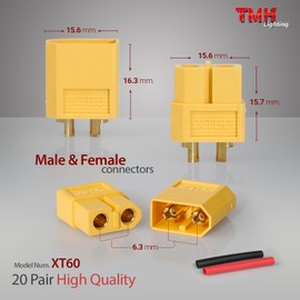 TMH 5 Pairs XT60 Connector XT-60 Male Female Bullet Connectors Plugs with 20 pcs Heat Shrink Tube for RC Lipo Battery Car Boat (5 Male+5 Female)