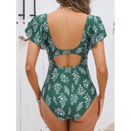 CUPSHE Maternity One Piece Swimsuit V Neck Pregnancy Bathing Suit for Women Ruffle Front Cutout Back Hook, M