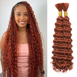 Ginger 350 Braiding Hair for Boho Braids Curls 20 Inch Copper Red Deep Wave Bulk Hair for Braiding 200g 2 Bundles No Weft Wet and Wavy Auburn Bohemian Braiding Hair Extensions