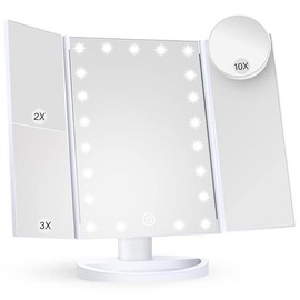 LED Travel Makeup Mirror, Rechargeable, 3-Sided, 78 Lights, Touch Control - size: white 9.4"L x 13.3"W