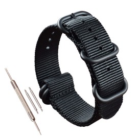 MZBUTIQ 25 mm Black Nylon Watch Strap Men's Watch Band Replacement PVD Buckle 5 Rings