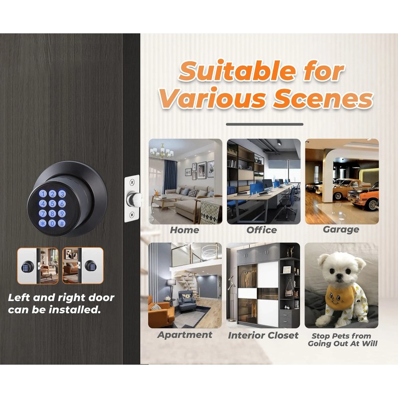 Buoan Keypad Door Knob Lock, Keyless Entry Door Lock with