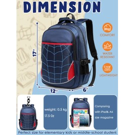 BLUEFAIRY Kids Backpack for Boys Kindergarten Elementary Primary School Bookbags Back to School Bags with Large Campartments Mochilas para Escolares Niños 17" Dark Blue