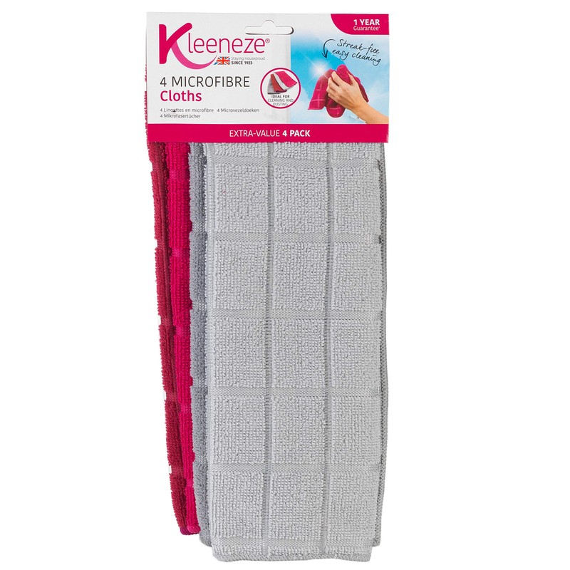 Kleeneze KL062659CDUEU 4 Pack Microfibre Cleaning Dusting Cloths, Super Absorbent