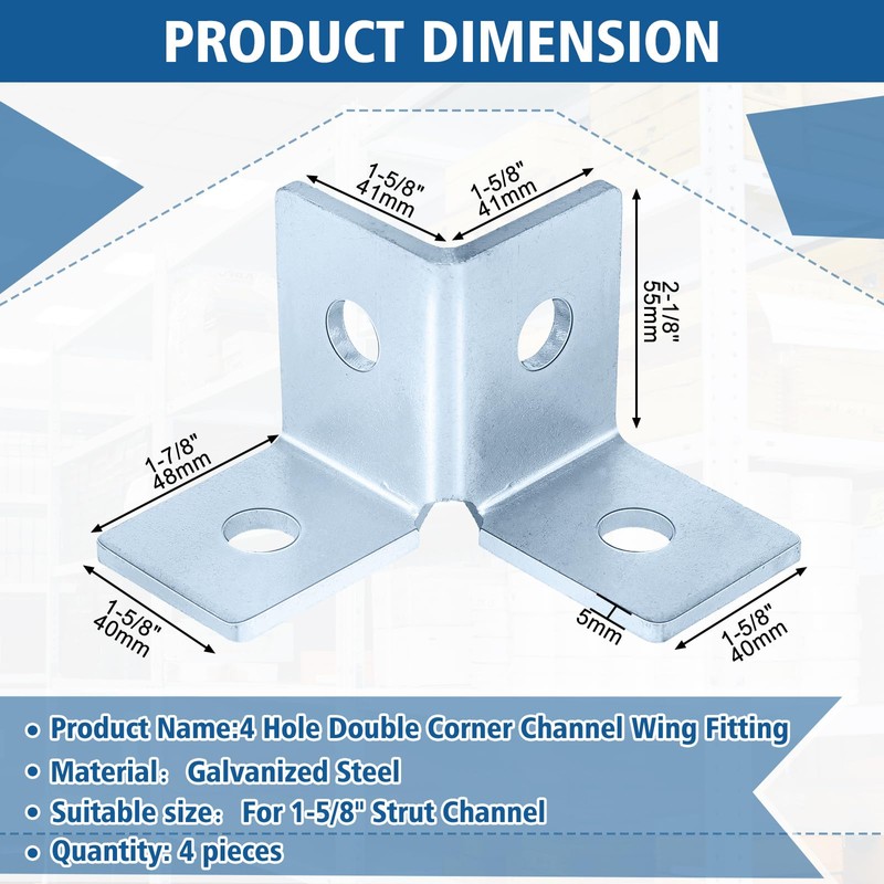 Shimeyao 4 Pcs 4 Hole Double Corner Channel Wing Fitting,