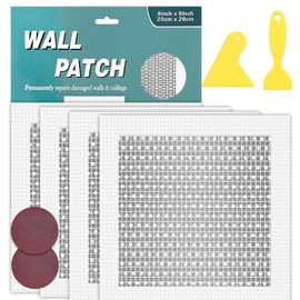 YuuKai Drywall Patch Kit Upgraded Size, 4pcs (10 x 10in) Large Hole Drywall Patch Kit, Wall Patch Kit with Scraper, Self-Adhesive Fiberglass Wall Patch Kit and Aluminum Sheet Metal Drywall Patch