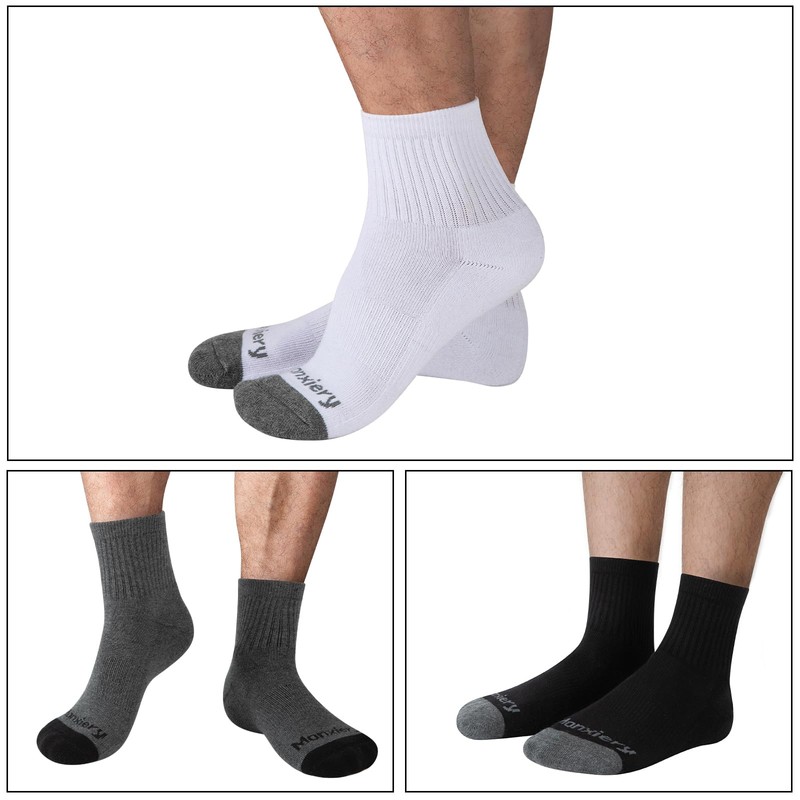Monxiery Mens 100% Cotton Cushioned Moisture Wicking Ankel Socks, Athletic