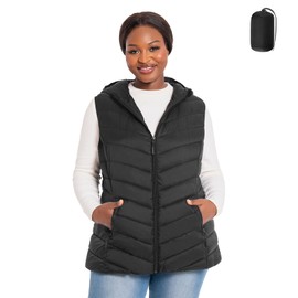 HHE Womens Plus Size Packable Puffer Vest 1X-6X Women's Hooded Lightweight Quilted Puffy Vest (Black,3X)
