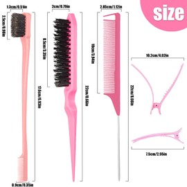9PCS Hair Styling Set, Barber Comb, Slicking Hair Brush, Double-Sided Edge Brush, Detangling Hair Brush & Rat-Tail Comb, Hair Clip, Magnetic Slap Bracelet, For Women, Beauty Salon (Pink)