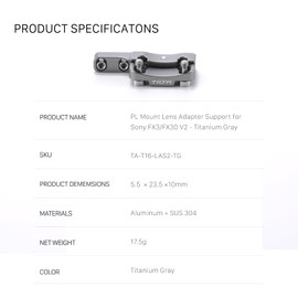 TILTA PL Mount Lens Support Compatible with Sony FX3 FX30 - Titanium Gray TA-T16-LAS2-TG