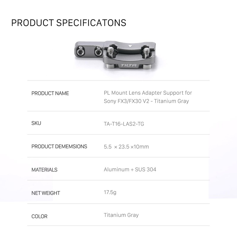 TILTA PL Mount Lens Support Compatible with Sony FX3 FX30