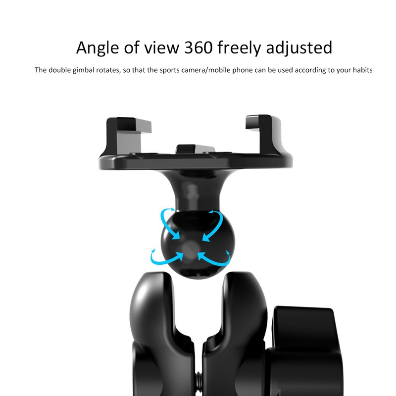 TELESIN 360 Degree Rotation Motorcycle Rearview Mirror Support Clamp Motion