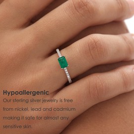 Michooyel S925 4 x 6 mm Lab-Created Emerald Engagement Ring, Sterling Silver Ring, Cubic Zirconia, Fine Jewellery for Women, Sterling silver, emerald