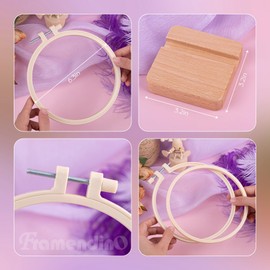 Framendino, 4 Pack 6.3" Mini Embroidery Hoop with 4 Cross Stitch Wooden Base Holder