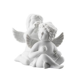 Angel Small White Matt Angel Couple with Flower Wreath