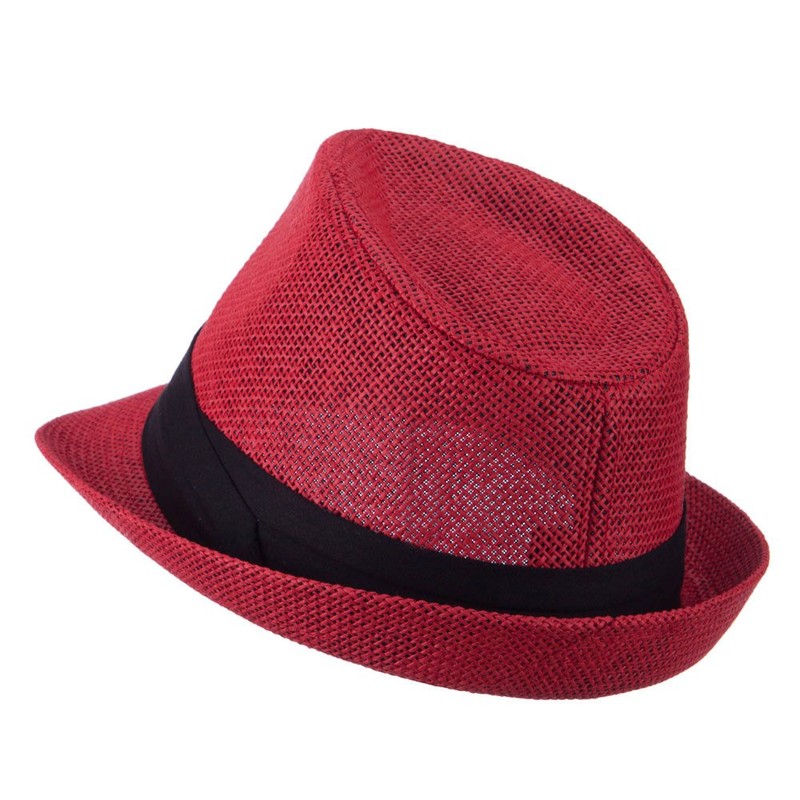 Hatiya Kid's Paper Straw Black Band Fedora (One Size, Red)