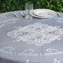 BalsaCircle 70-Inch White Round Tablecloth with Floral Lace Table Linens Wedding Party Events Decorations Dining